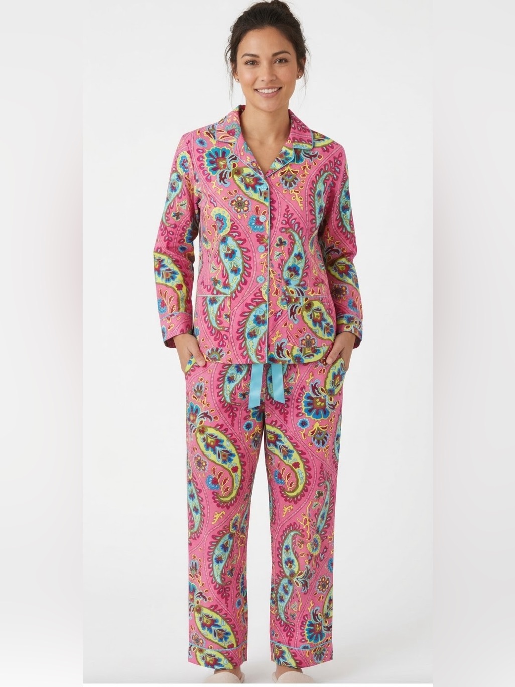 Nwt Nick & Nora Pink Paisley Long Sleeve Pajama Set - Size M